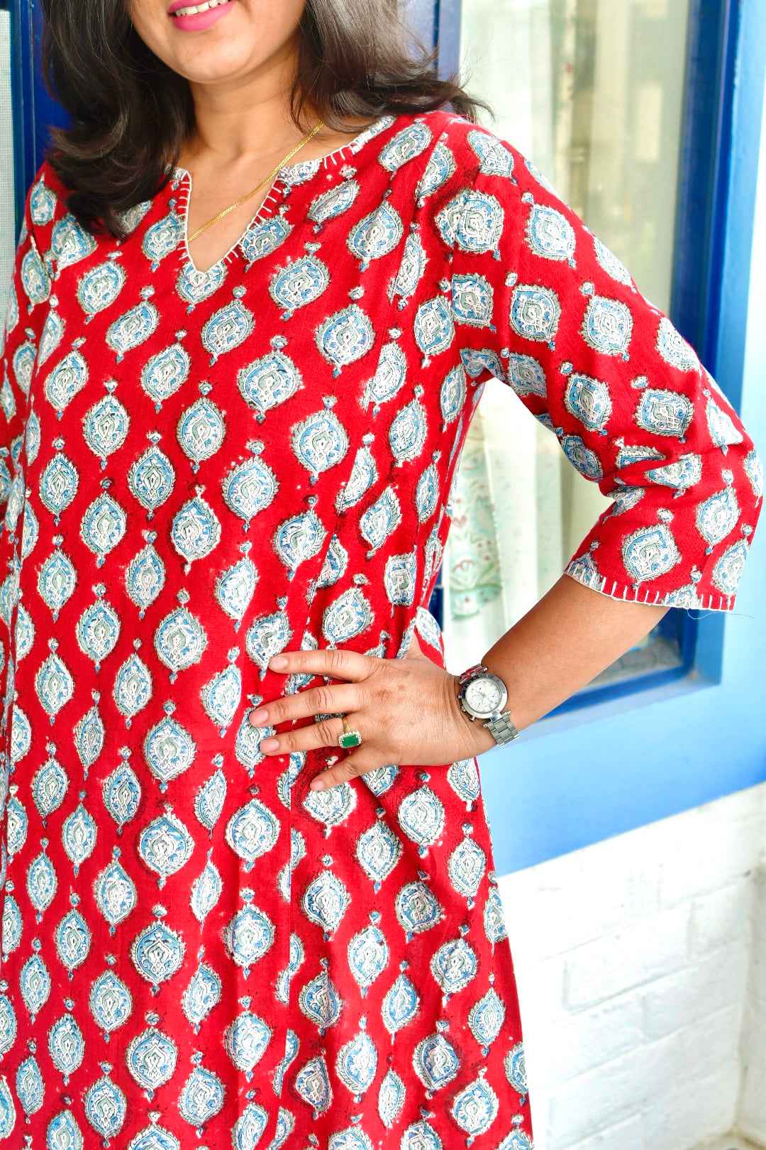 Pretty Red Phiran Kurta : Lightweight, breathable