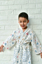 Kids HandBlock Premium Waffle Cotton Bathrobe Sea World Pattern