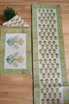 Yellow and Green Buti Table Mat Napkin Runner