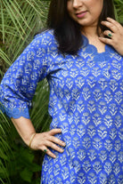 Elegant Grey Buti Blue Bagiya Cotton Kurta Set