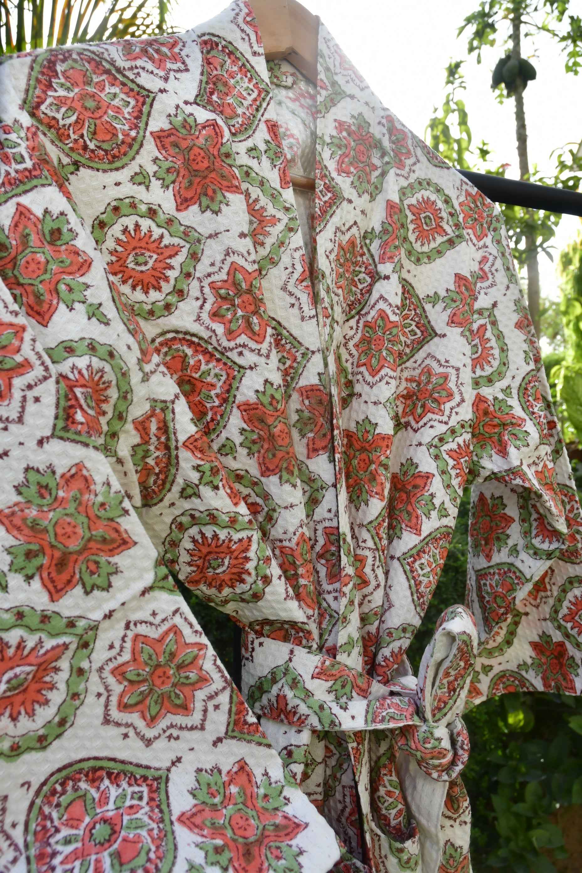 Floral Story waffle cotton bathrobe: soft & beautiful