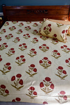 Elegant Red Poppy Cotton Bedsheet | Hand-Blocked
