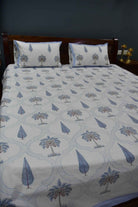 Blue Palm Hand Block Cotton Bedsheet