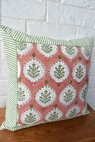 Rust & Green Hand Block Cushion Cover