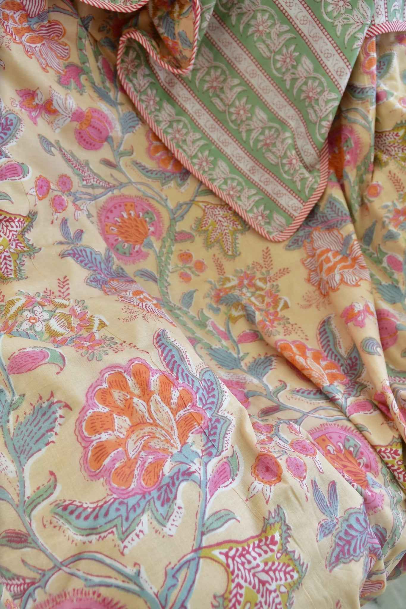 Beige floral  Mul Mul Reversible Cotton Dohar