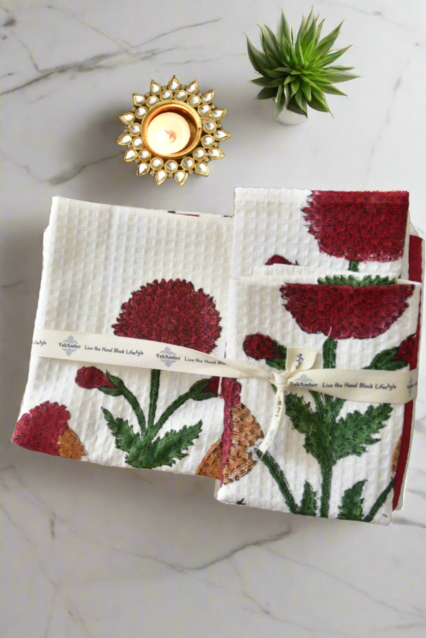 Red Poppy Handblock Towel