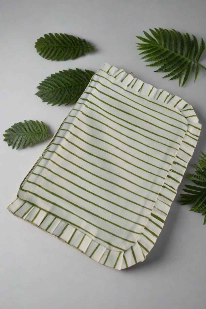 (Copy) Green and White Frilled Utility Bag Hand Block Print canvas