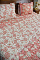Pink Floral Bedding Set, Hand Block Print, Premium Cotton