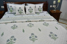 Blue Grey Poppy Handblock Cotton Bedding Set