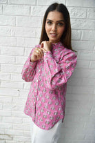 Tulip Pink Floral Buta Cotton Shirt