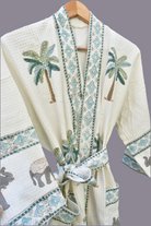 Green Palm and Elephant Handblock Bathrobe