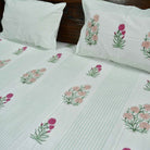 Peach and Pink Floral premium HandBlock Bedsheet