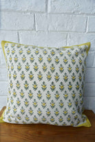 Lemon Green Buti Cushion Cover: Hand Block Printed Luxury India