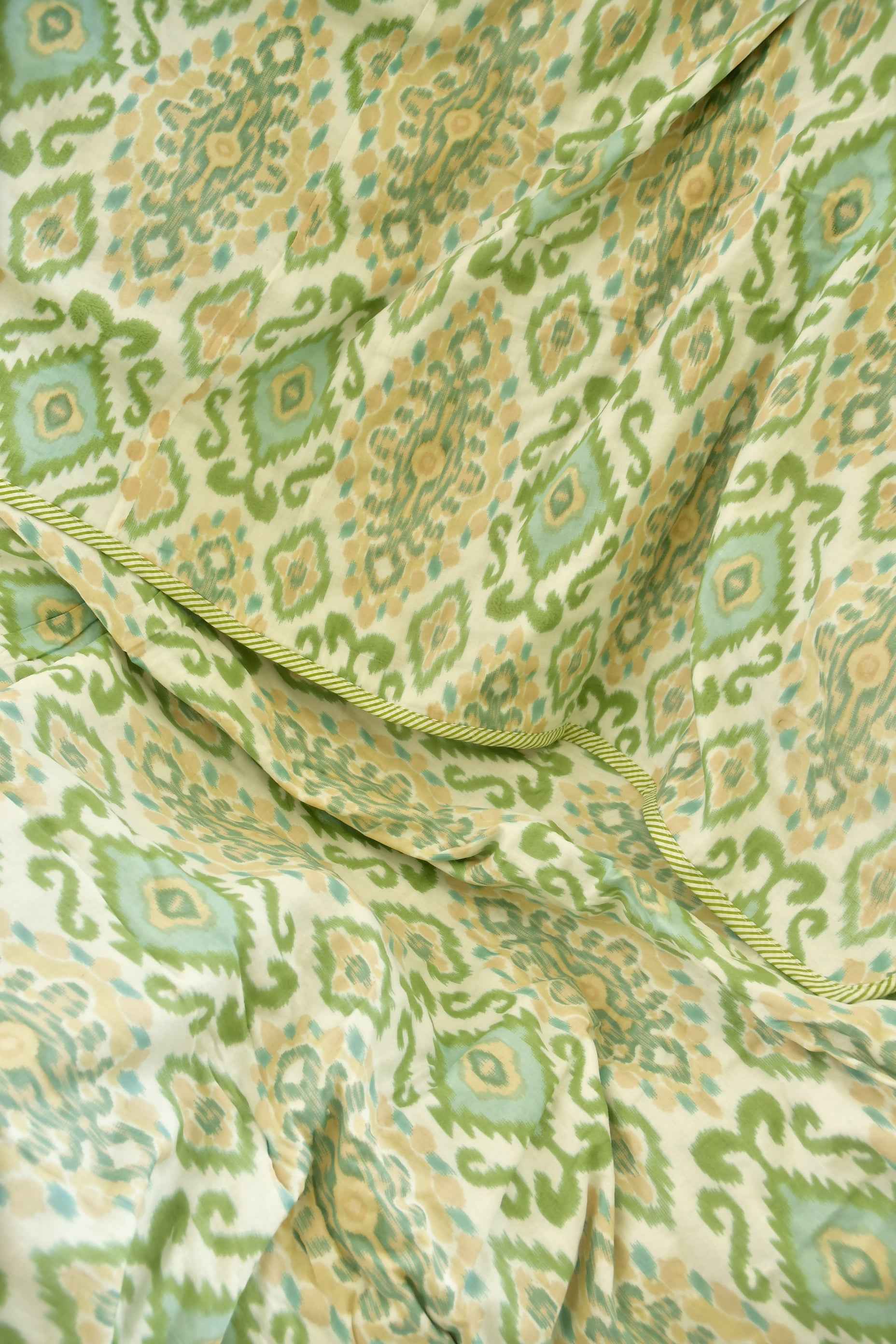 Green and white Ikkat Mul Mul Cotton Dohar