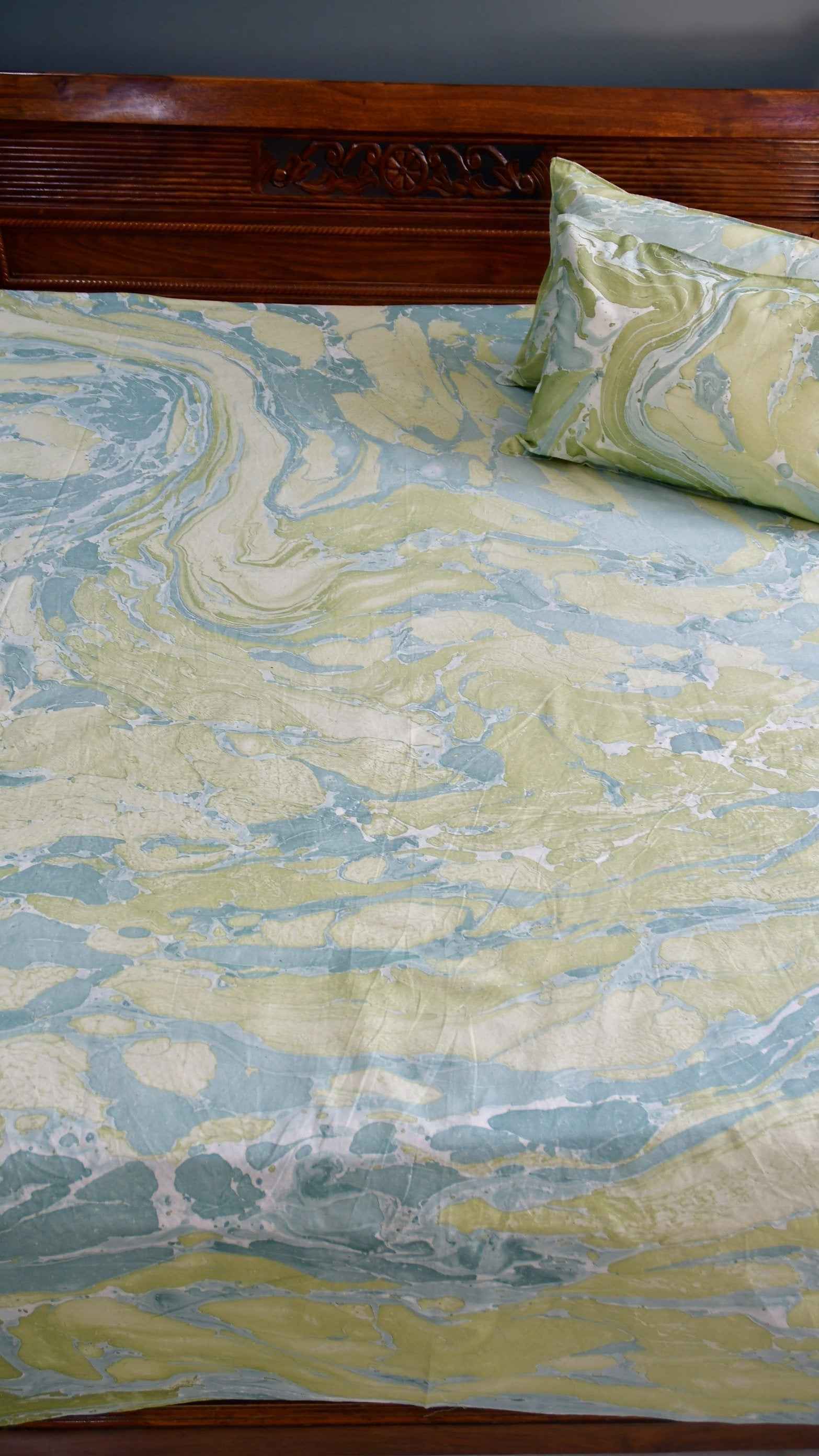 Green Blue Marble Double Cotton Bedsheet