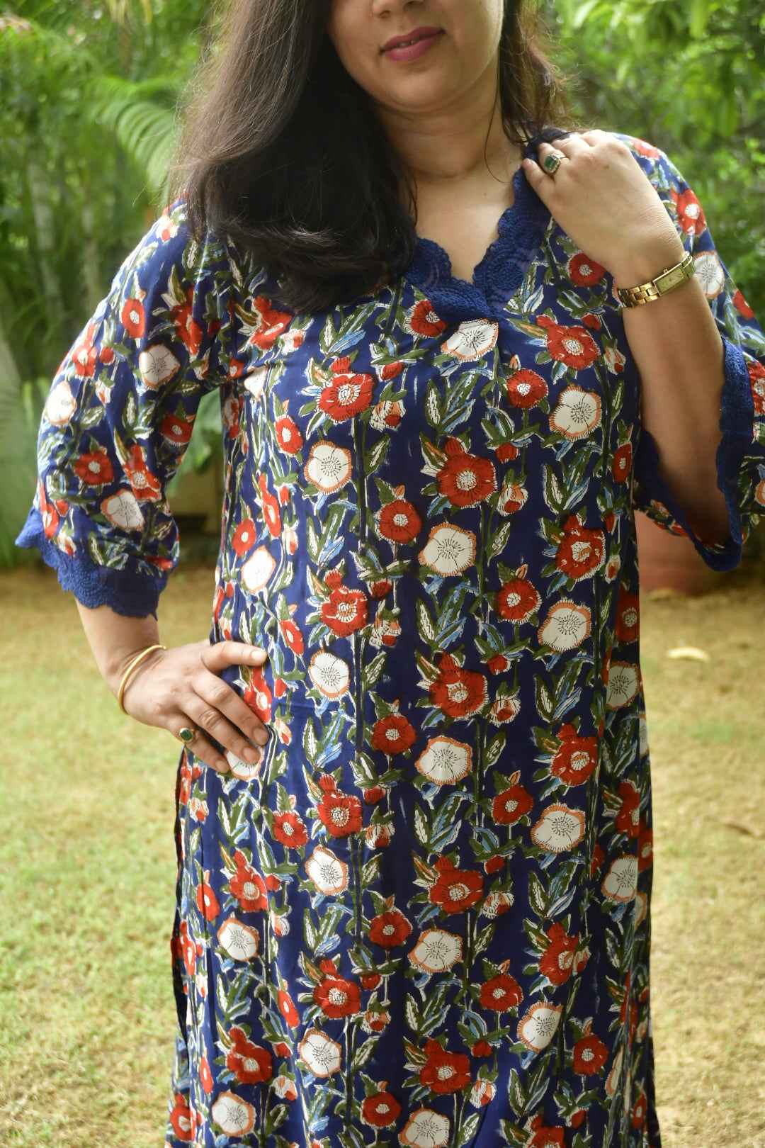 Deep Blue Bagiya Cotton Kurta Set