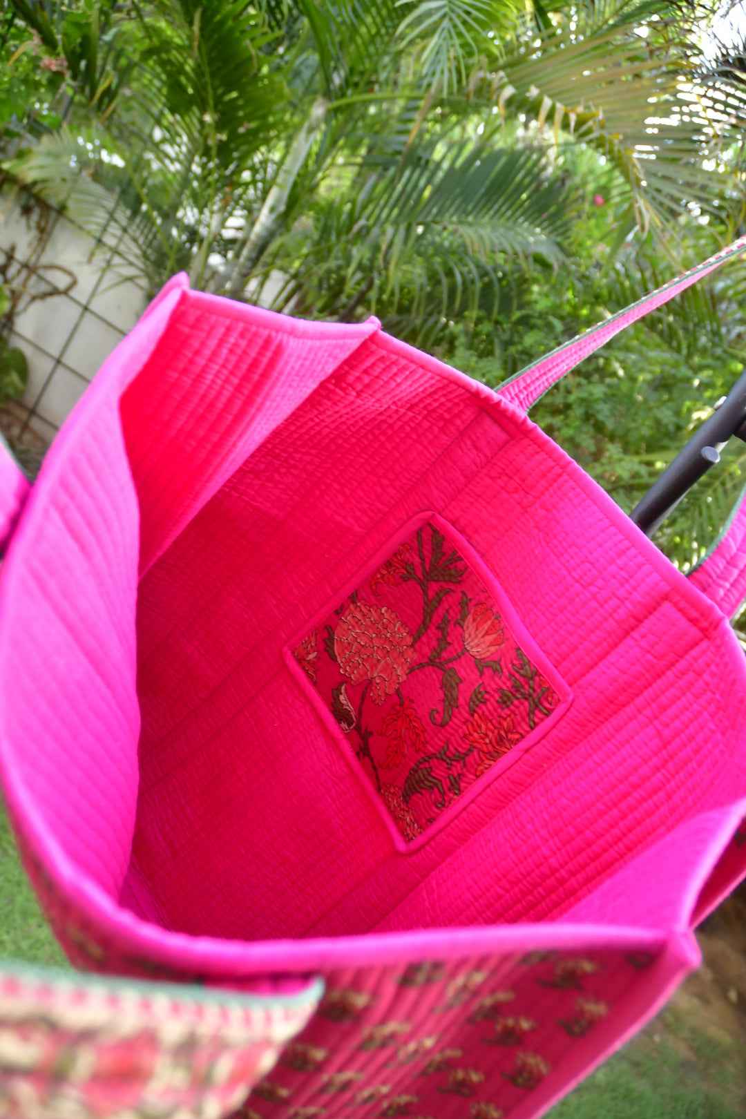 Premium Royal Pink Floral Tote Bag: Hand-Blocked Beauty