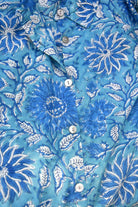 Long Sleeve Handblock Casual Shirt - Blue and White Floral Modal Cotton Printed Women’s Shirt