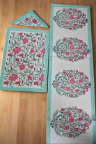 Sea Green and Pink Floral Table Mat Napkin Runner