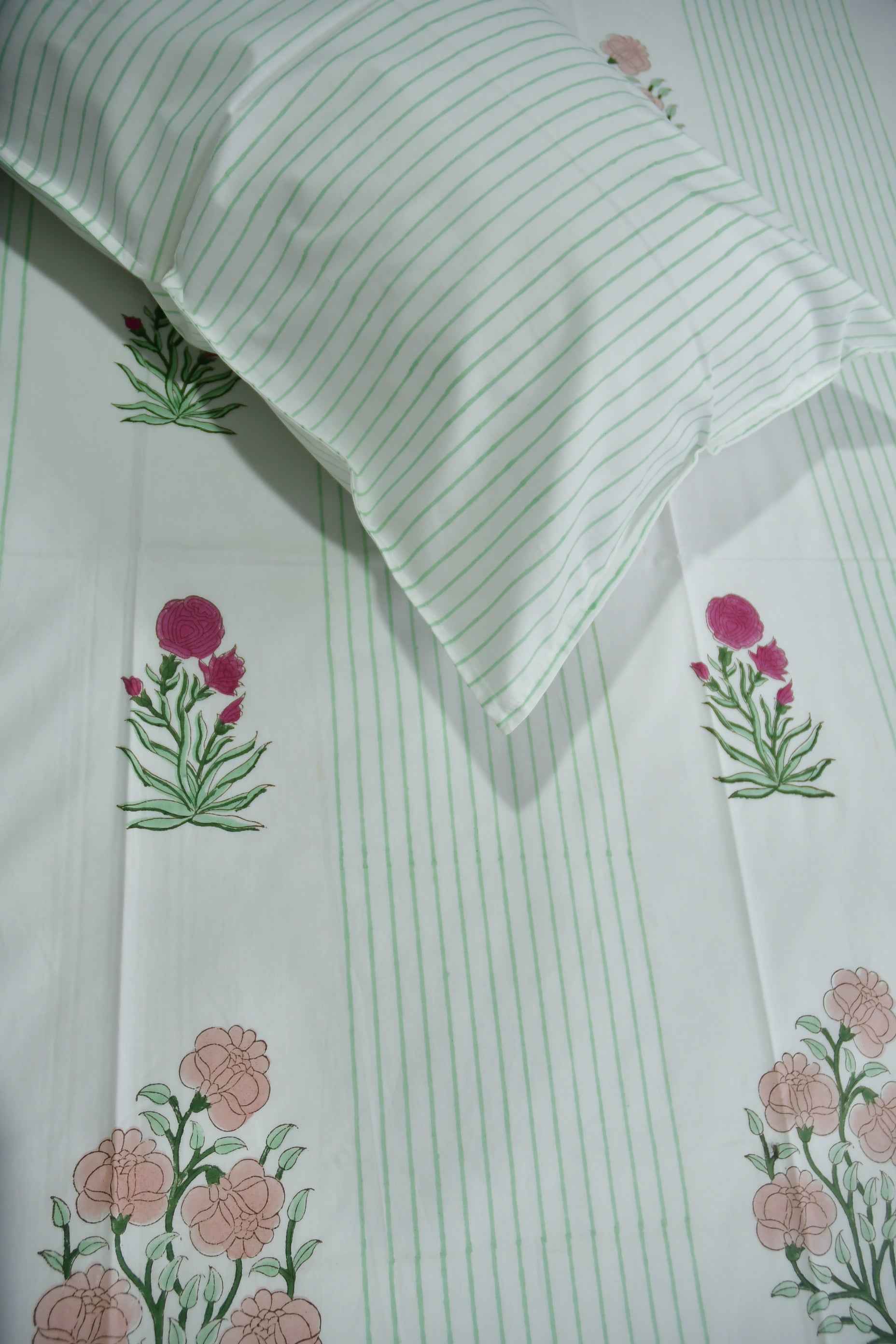 Peach and Pink Floral premium HandBlock Bedsheet