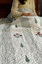 Cypress and Red flower Handblock Reversible Quilt / Rajai