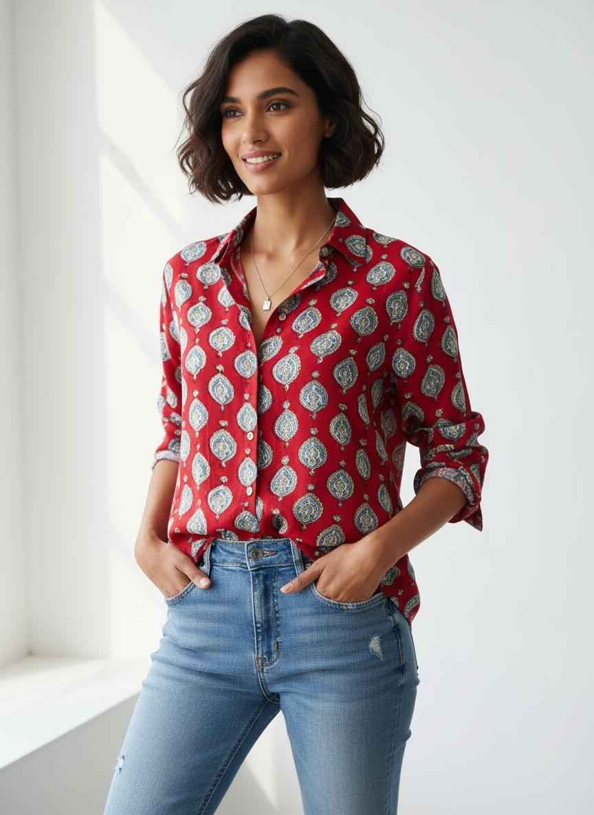 Royal Red Modal Cotton Women’s Shirt