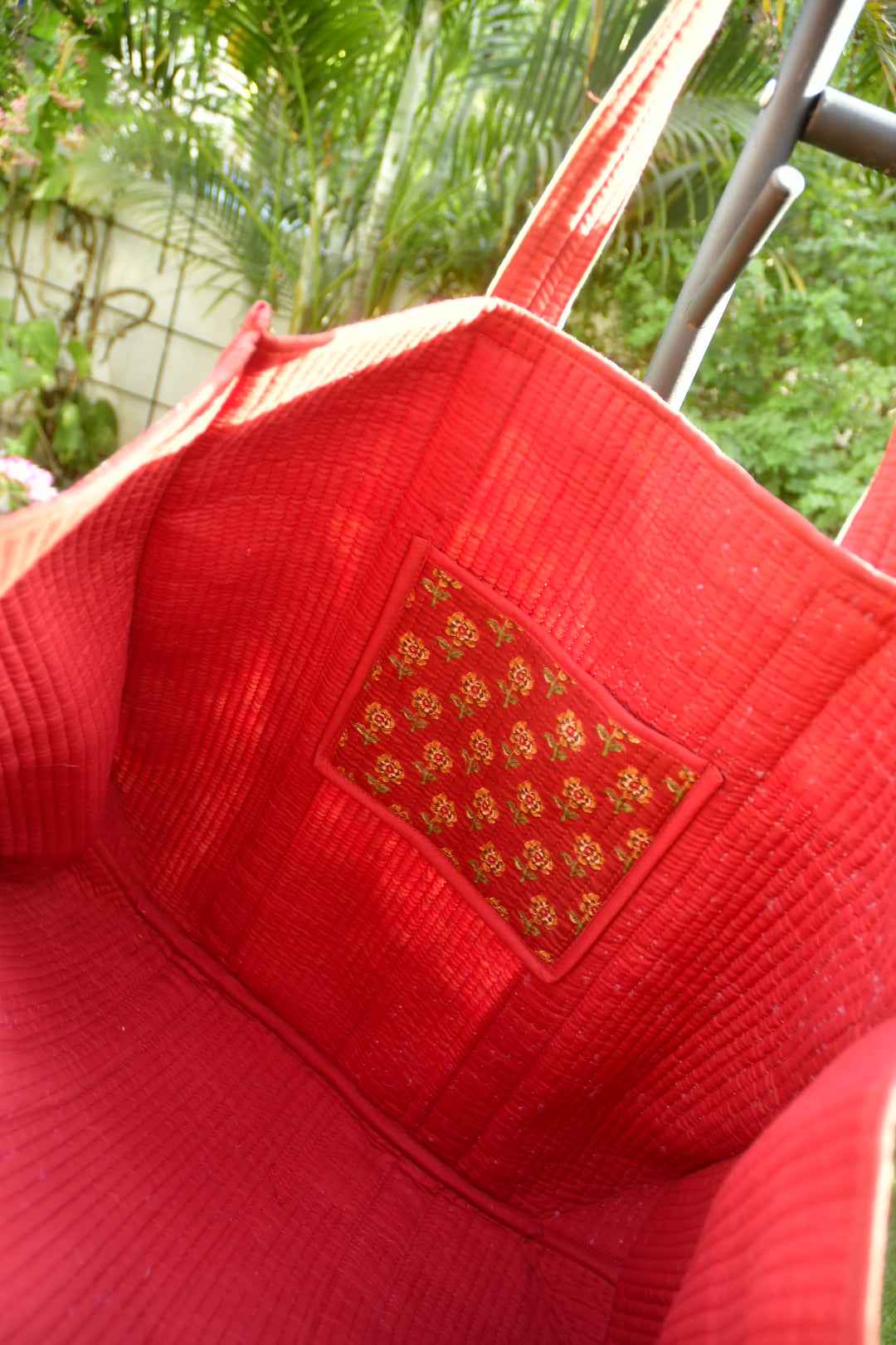 Premium Maroon Floral Tote Bag: Hand-Blocked Beauty