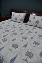 Blue Palm Hand Block Cotton Bedsheet