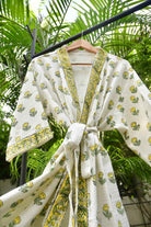 Yellow Buti HandBlock Waffle Cotton Bathrobe