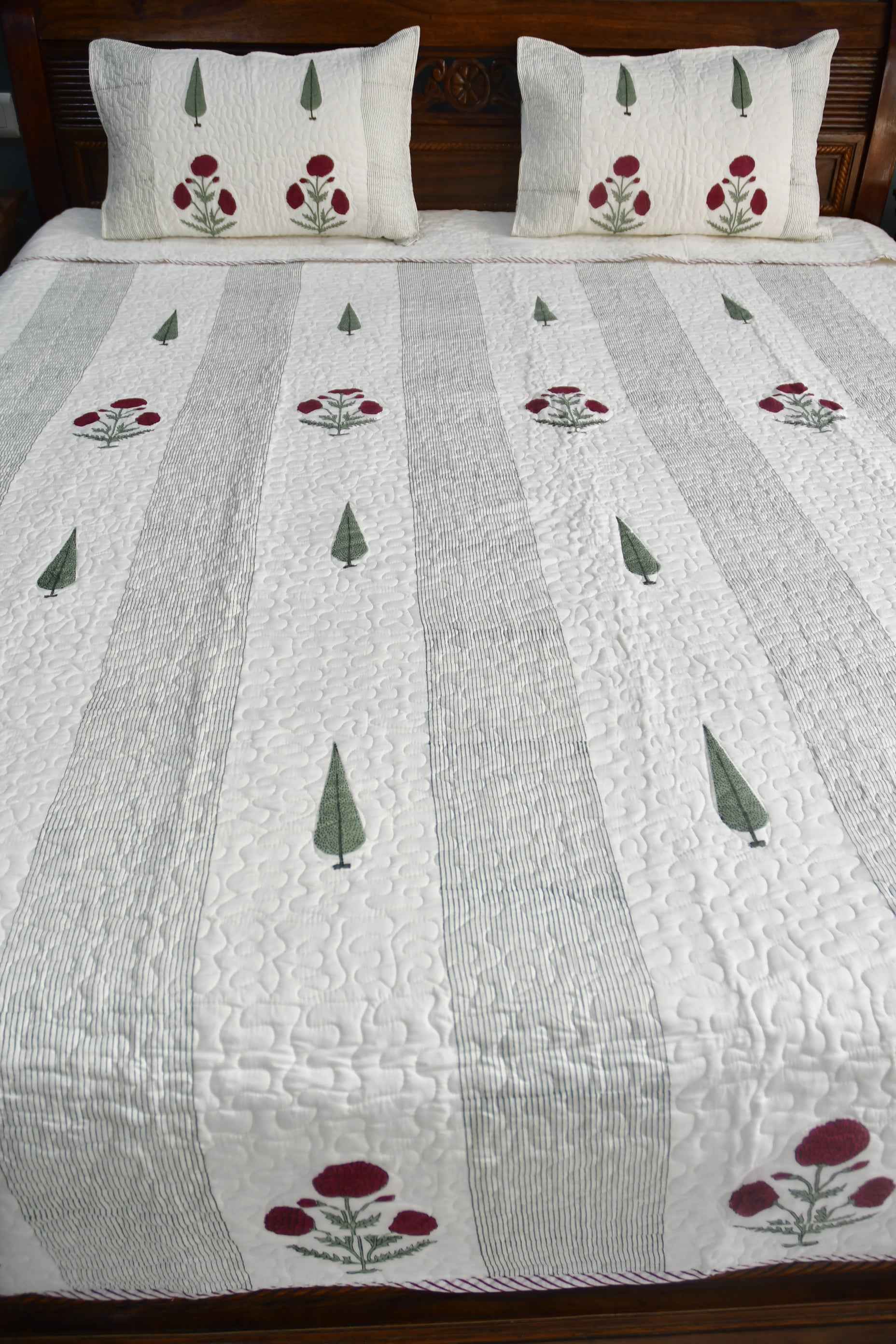 Red Poppy Quilted Bedcover | Premium luxury