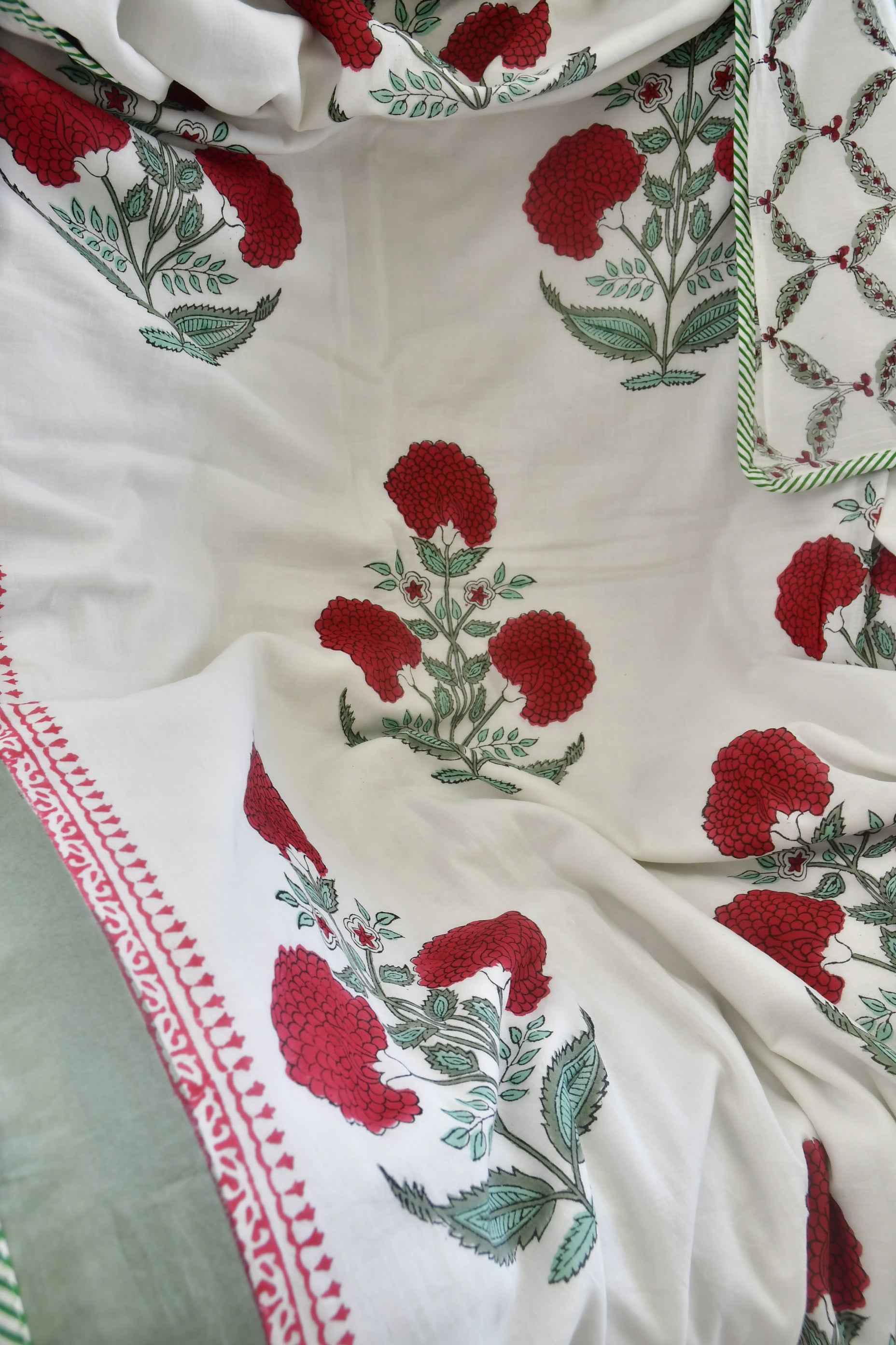 Royal Red Poppy Premium Dohar | Hand-Blocked Design