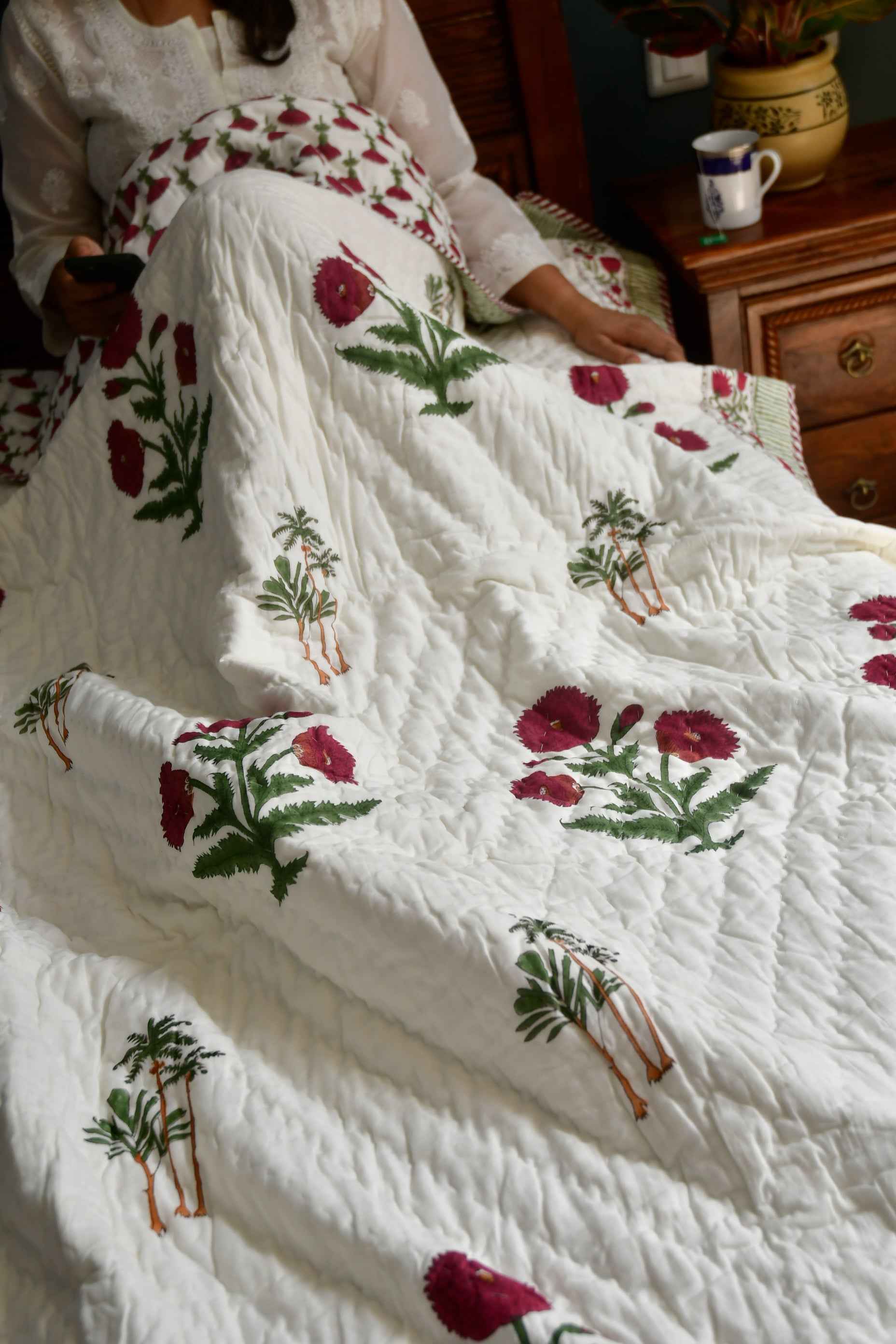 Classic Poppy Hand Block Quilt