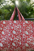 Happy Red Floral Hand-Blocked Tote Bag