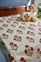 Elegant Red Poppy Cotton Bedsheet | Hand-Blocked