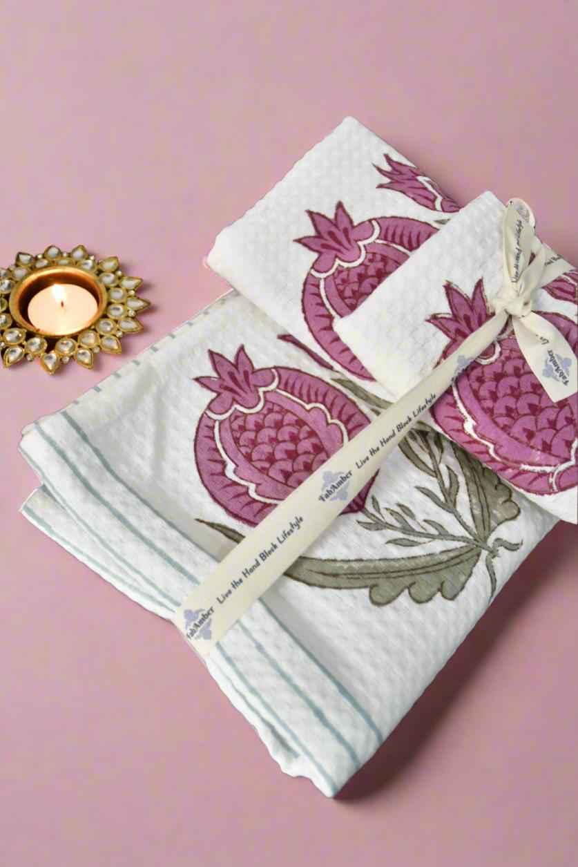 Pink Pomegranate Handblock Towel