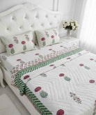 Cotton Quilt Hand Block Bedding Set – Serene Green & Pink