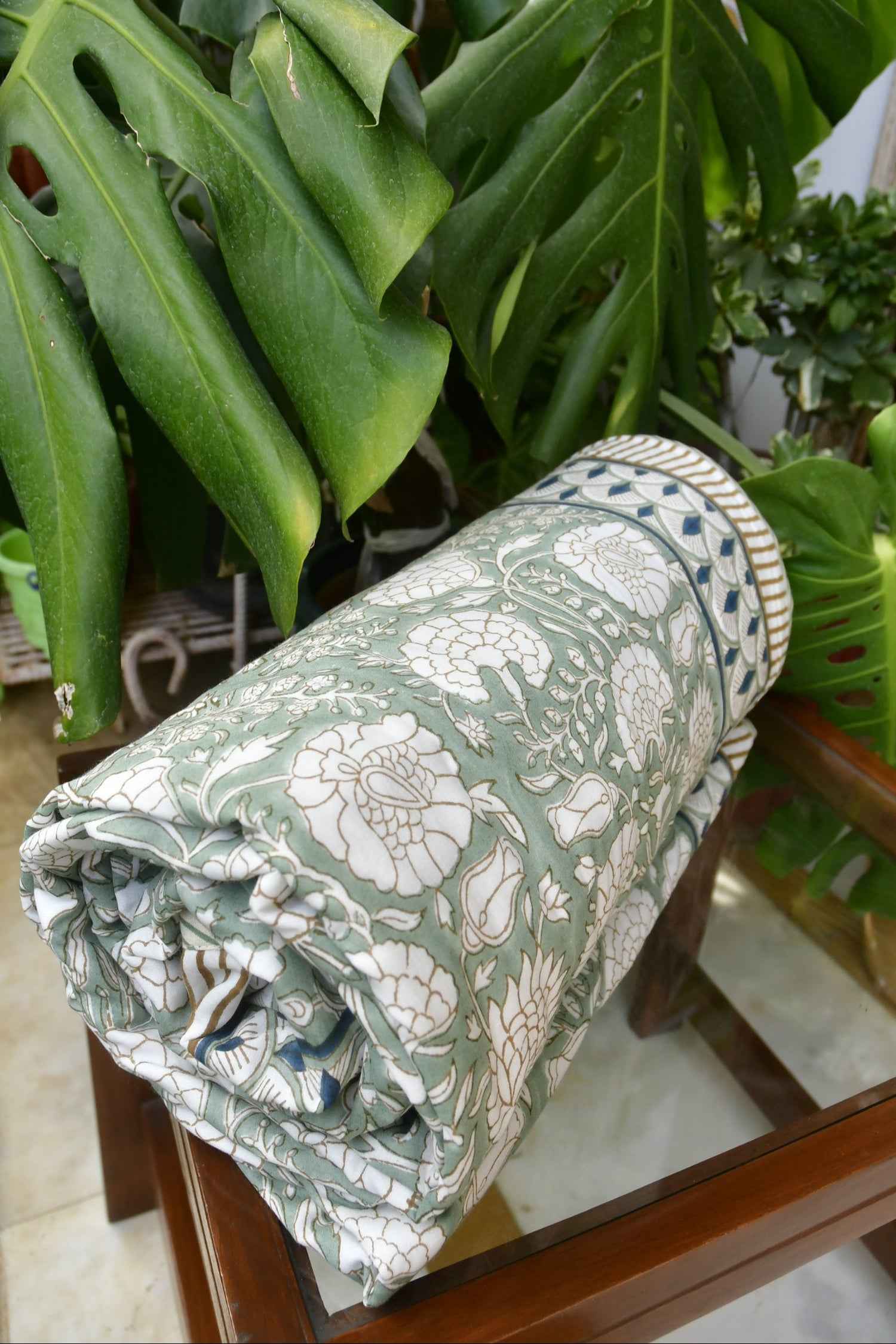 The Olive Green Floral Dohar : Timeless Elegance