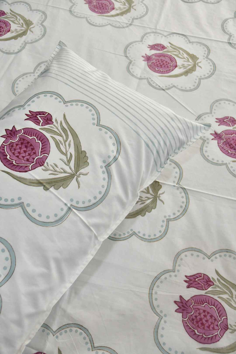 Pink Pomegranate Cotton Handblock Bedsheet
