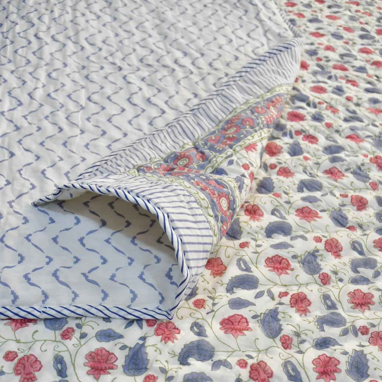 Cotton Quilt Hand Block Bedding Set : Valley of flower