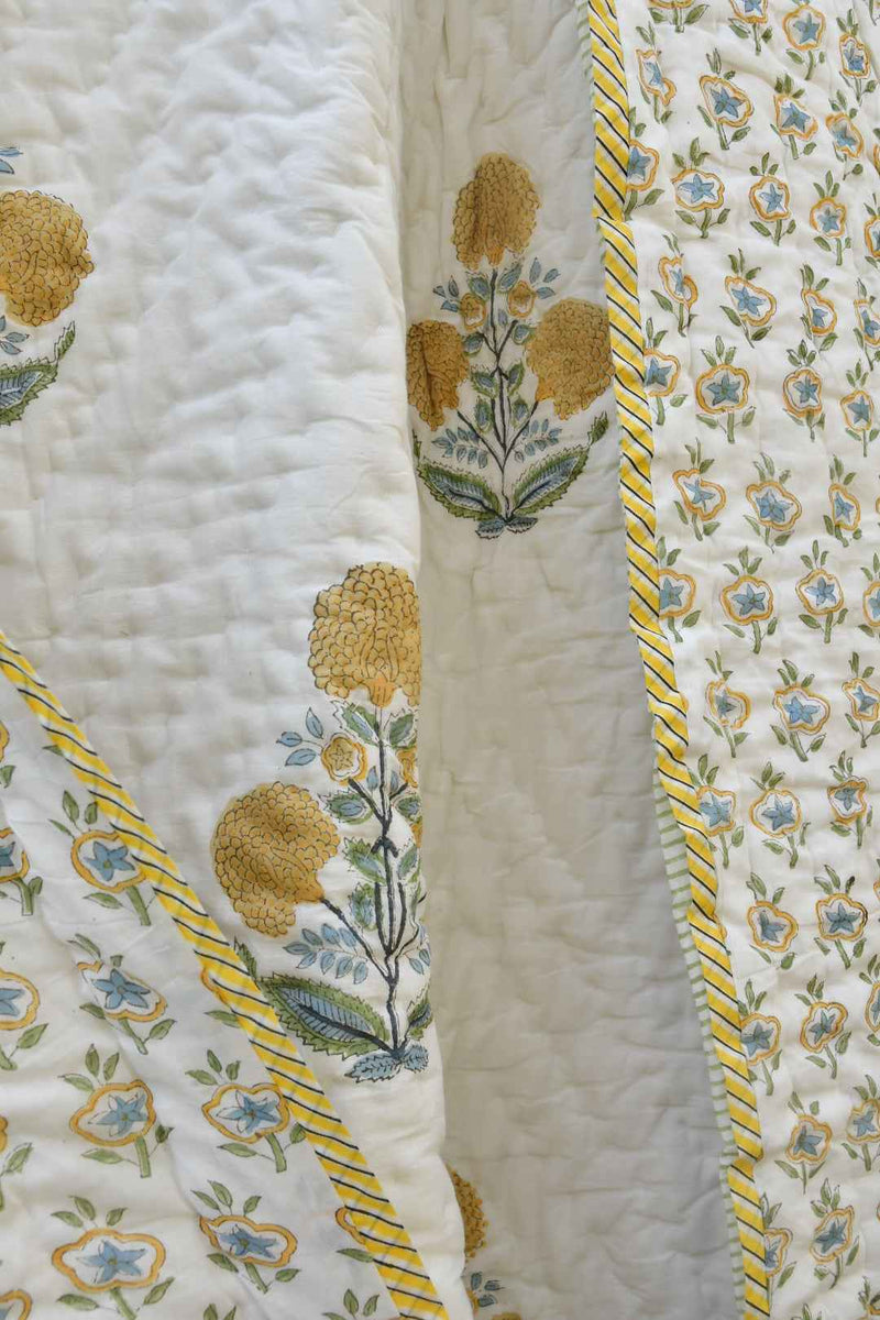 Yellow Marygold Handblock Cotton Quilt