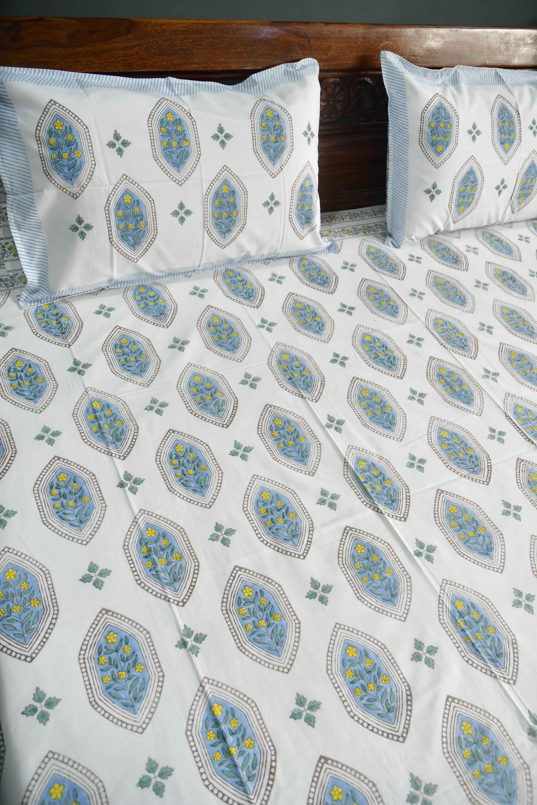 Floral Hexagon Premium  HandBlock  Bedsheet