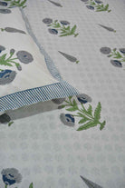Blue Grey PoppyHandblock Cotton Handblock Bedsheet