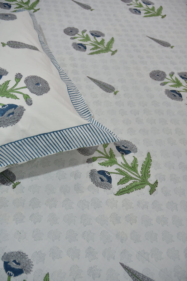 Blue grey poppy Bedsheet 