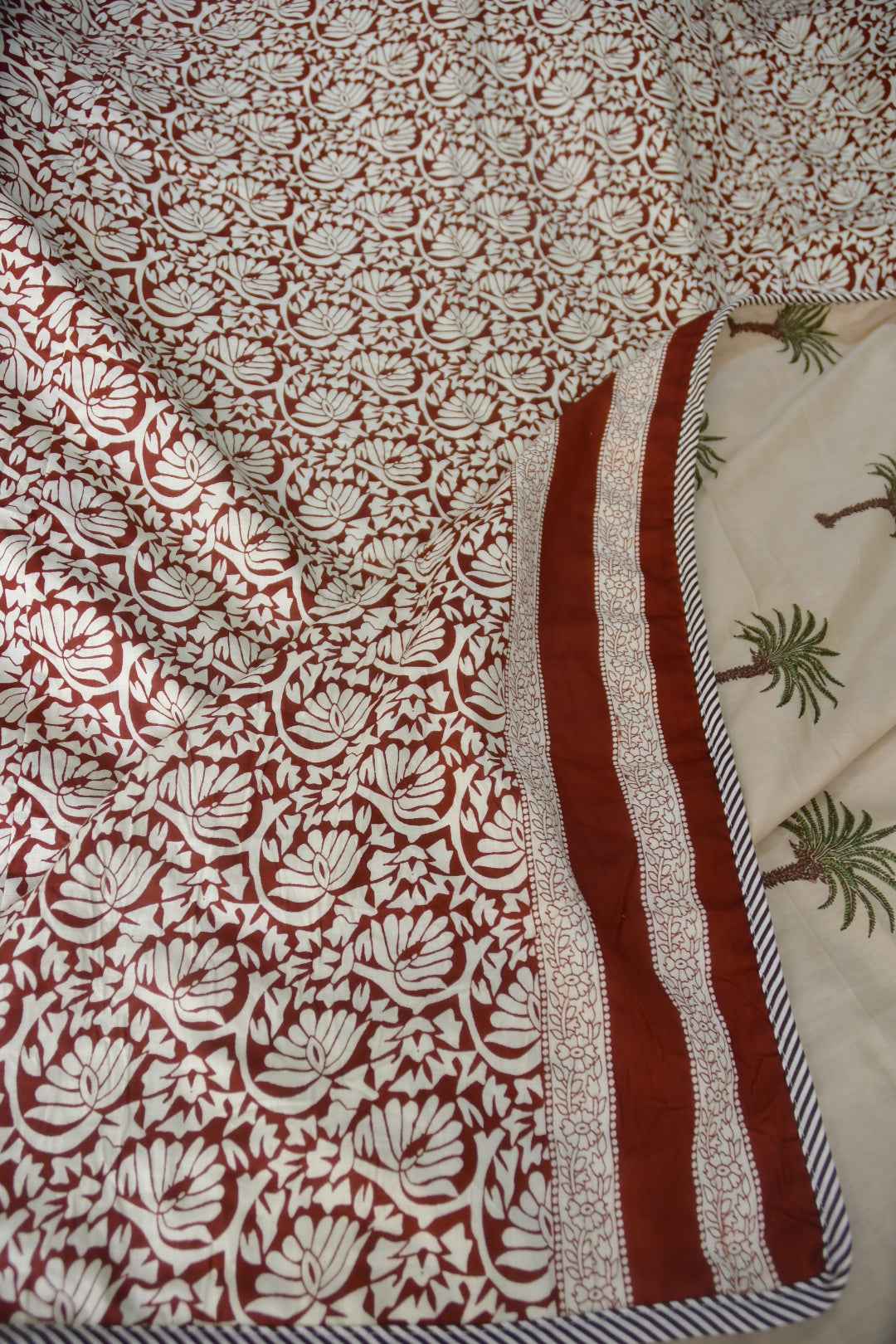 Beige and Maroon Palm and floral jaal Dohar