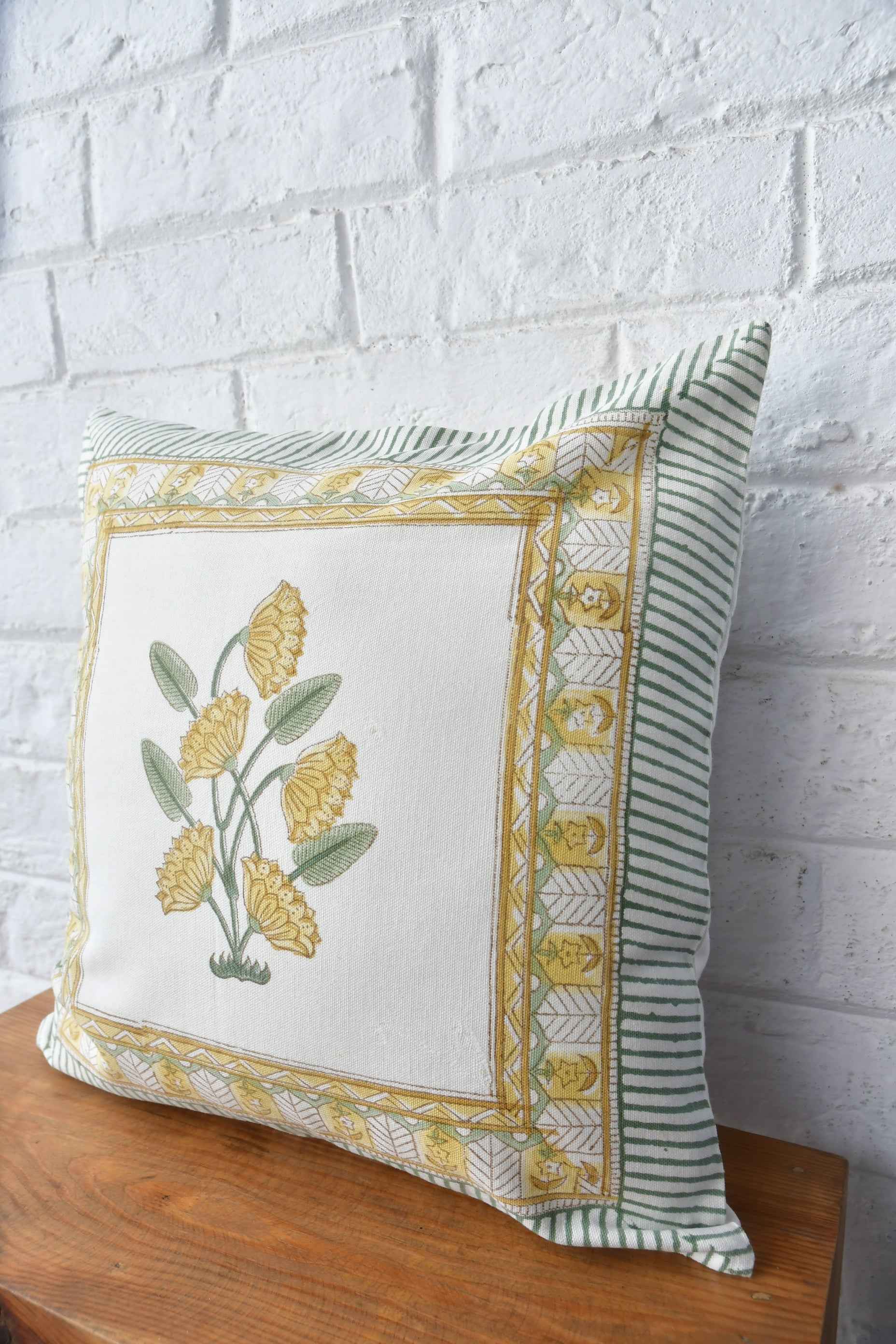 Pretty Yellow Hand Block Cushion: Sunshine for Your Sofa (India)