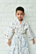 Kids HandBlock Premium Waffle Cotton Bathrobe Sea World Pattern