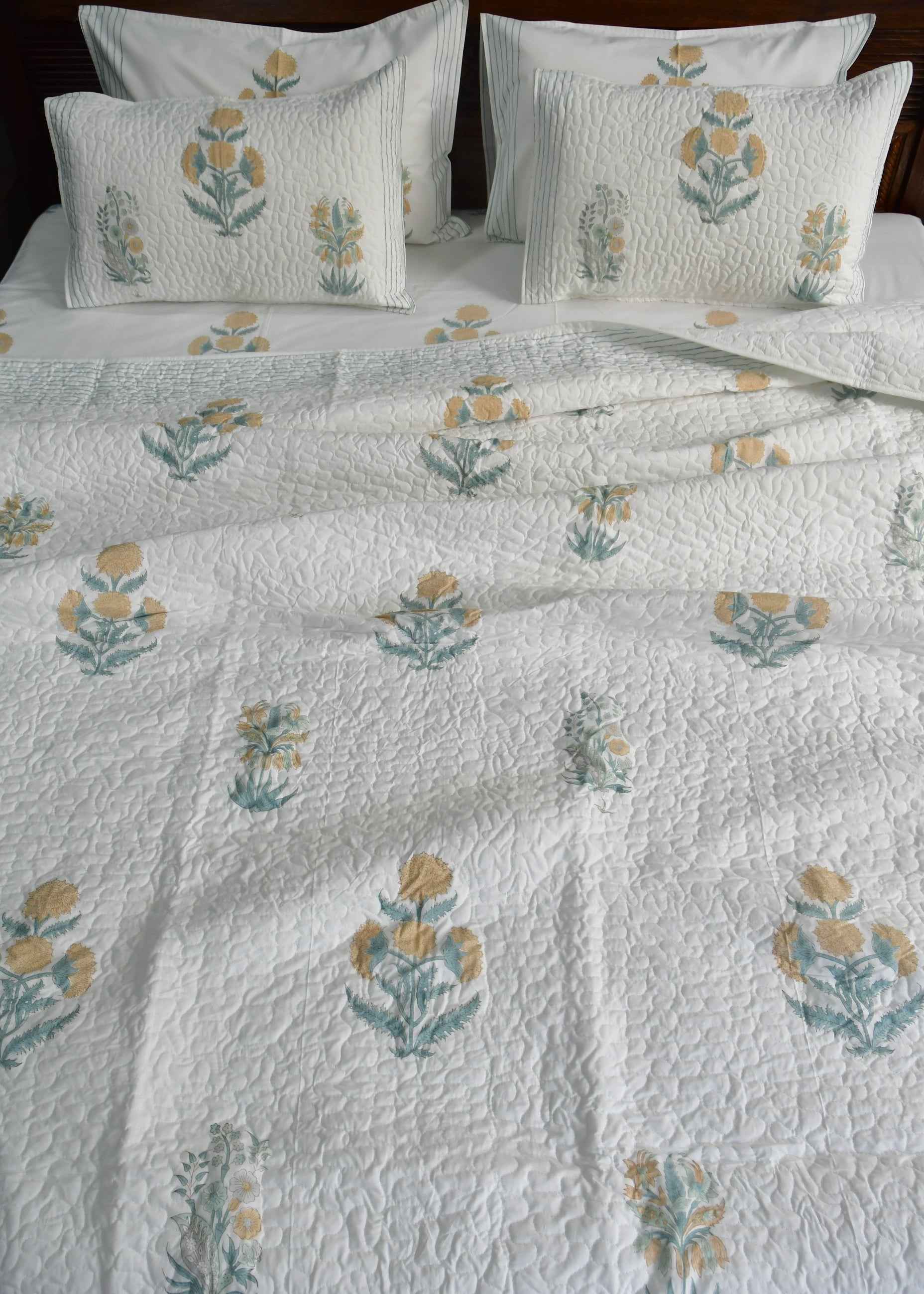 Yellow Poppy Handblock Cotton Bedding set