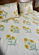 Yellow poppy cotton Bedsheet : Designer elegance