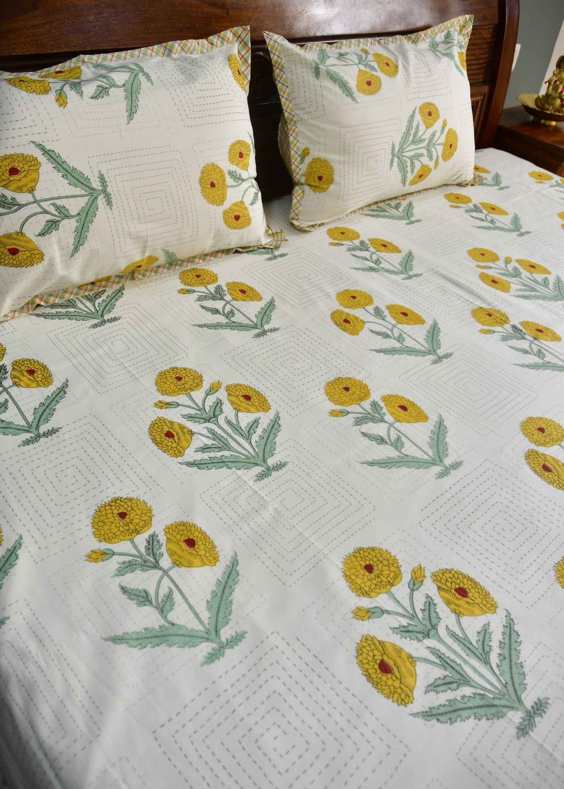 Yellow poppy cotton Bedsheet : Designer elegance