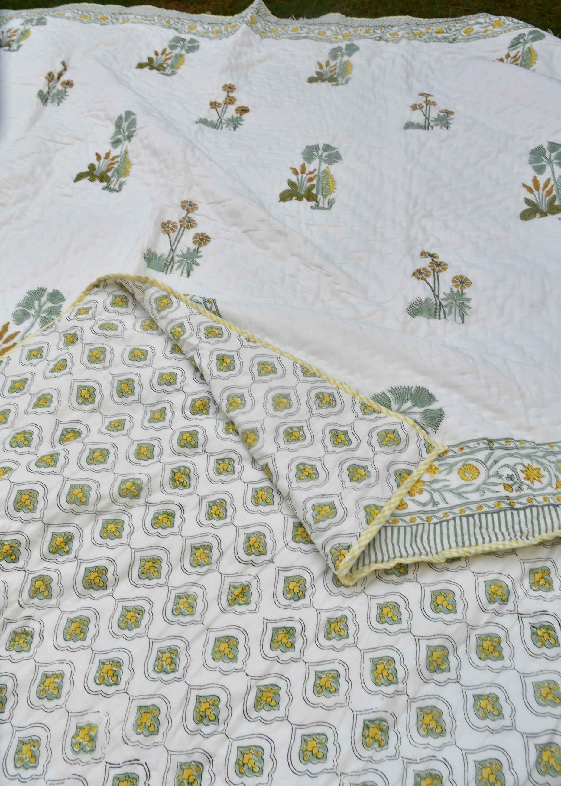 Yellow Green Buta Jaipuri Quilt